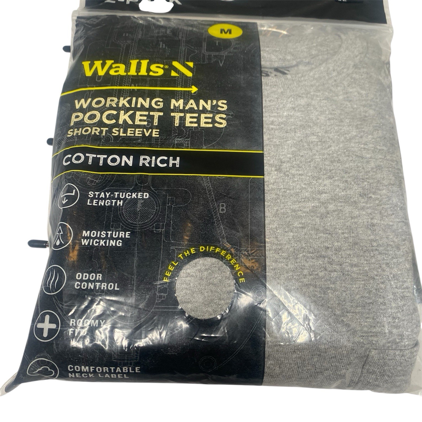 Walls Short Sleeve Working Man’s Pocket Tees MEDIUM Gray 2 Pack New In Package