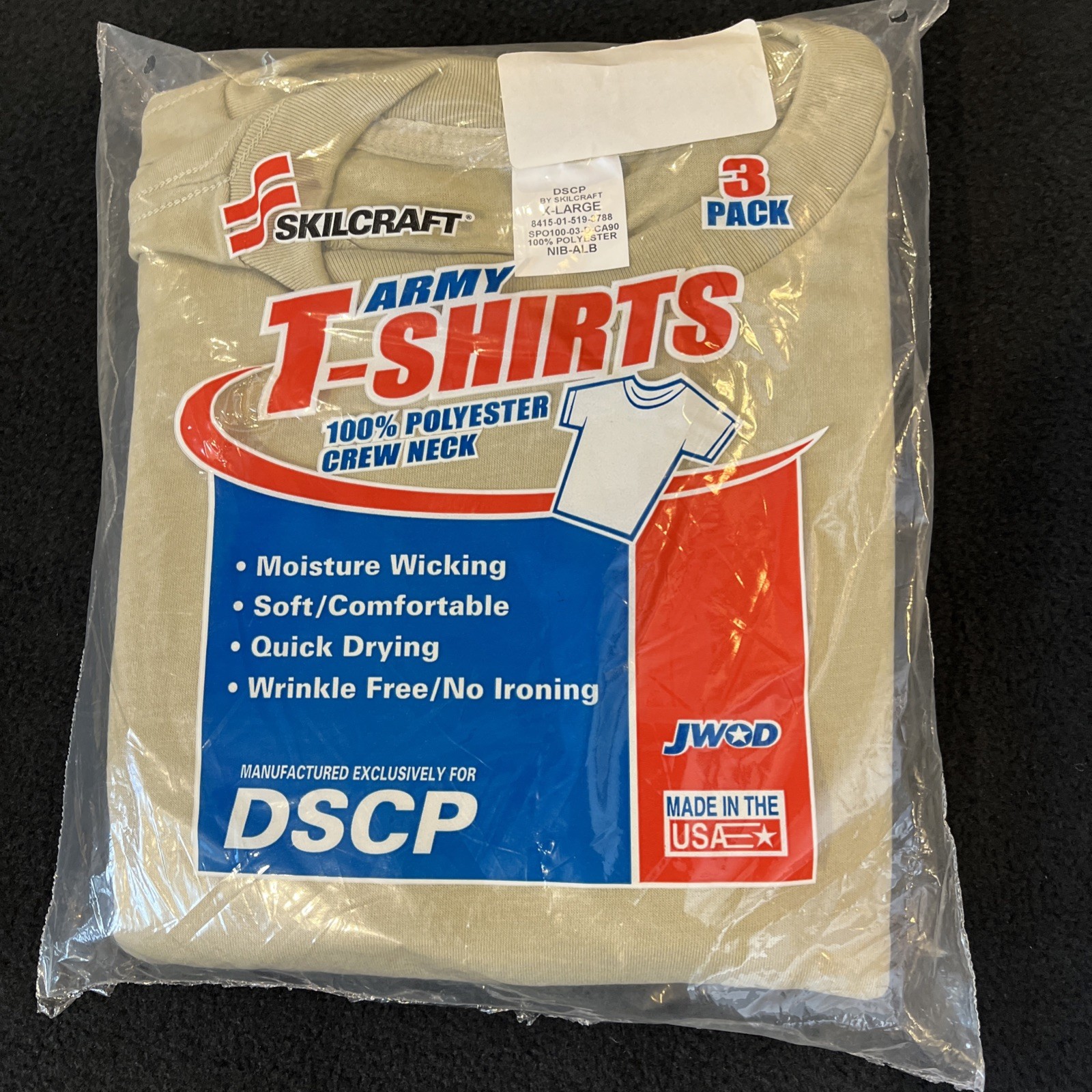 Pack of 3 DSCP Skilcraft Army T-Shirt Moisture Wicking Sand Tan Size X-Large