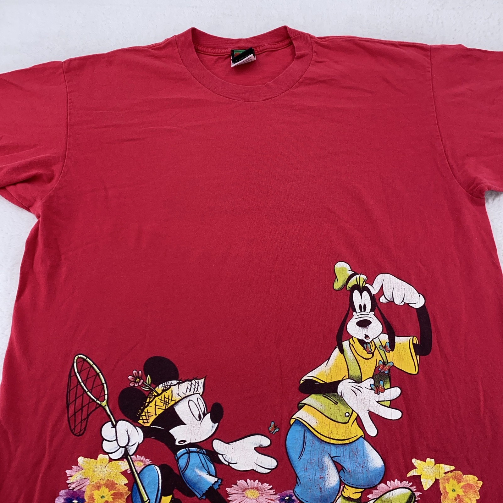 Vintage Disney Goofy Mickey Mouse Butterfly Hunting Shirt Mens L/XL 90s Tee