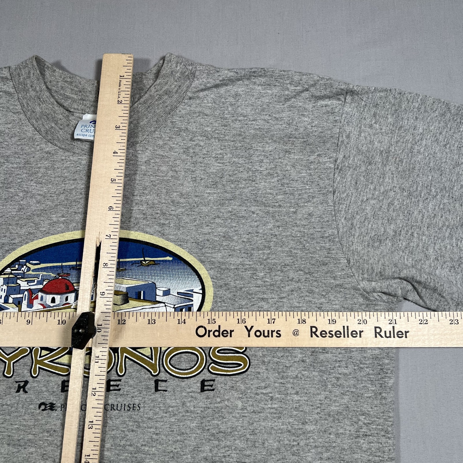 Mykonos Greece T-Shirt Men’s Large Heather Gray Cotton Princess Cruises 90s
