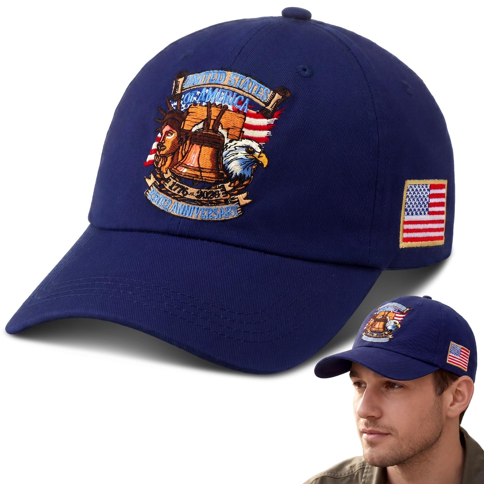 250th Anniversary Hat Adjustable United States Patriotic Hat USA Retro Embroi…