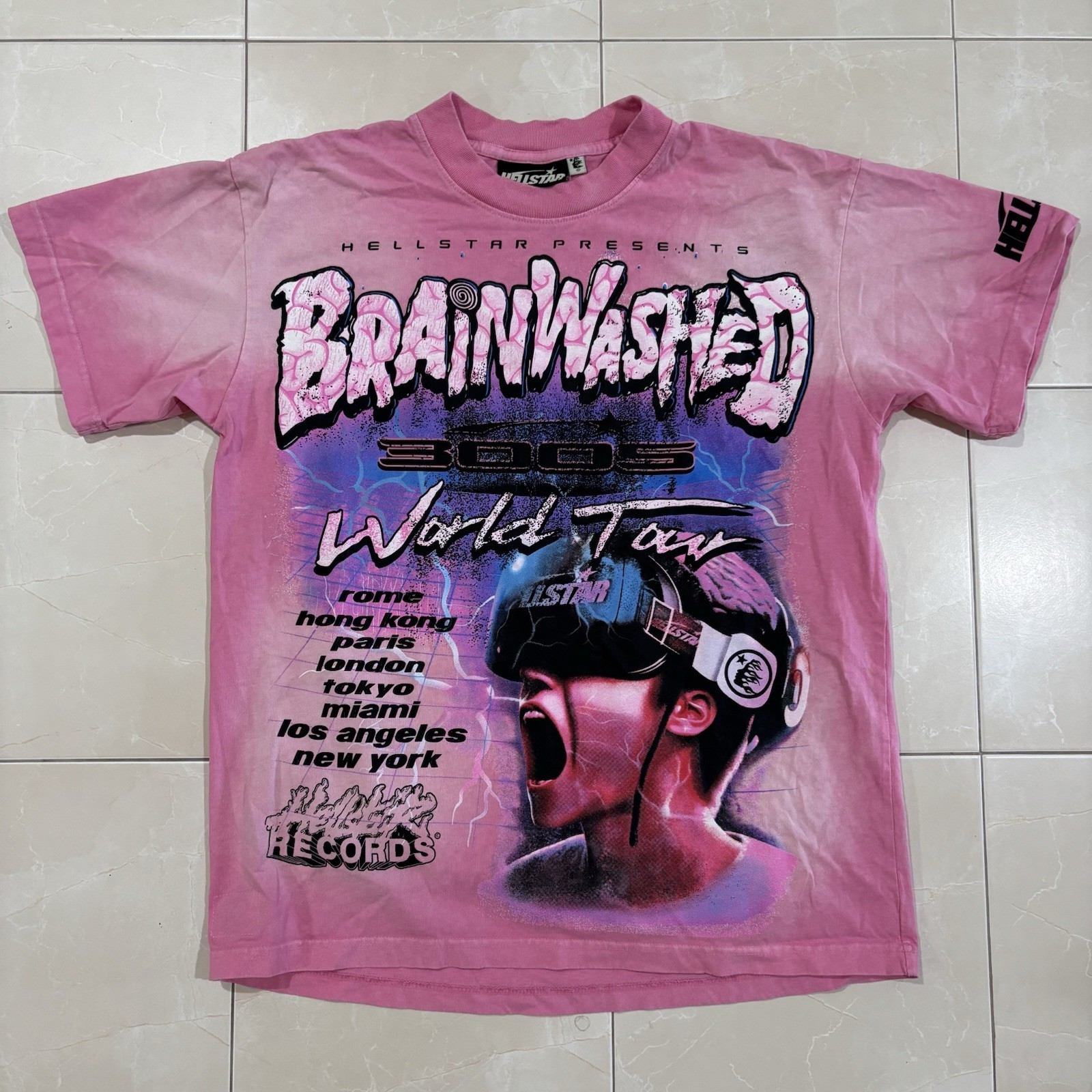 Hellstar T Shirt Men’s Large Brainwashed Pink AOP Skate Grunge Punk Y2K 3005