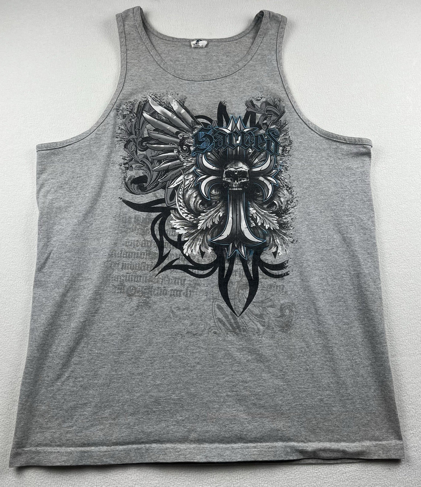VTG Y2K Sacred Skull Tank Top Mens XL Slstyle AAA Graphic Tattoo MMA