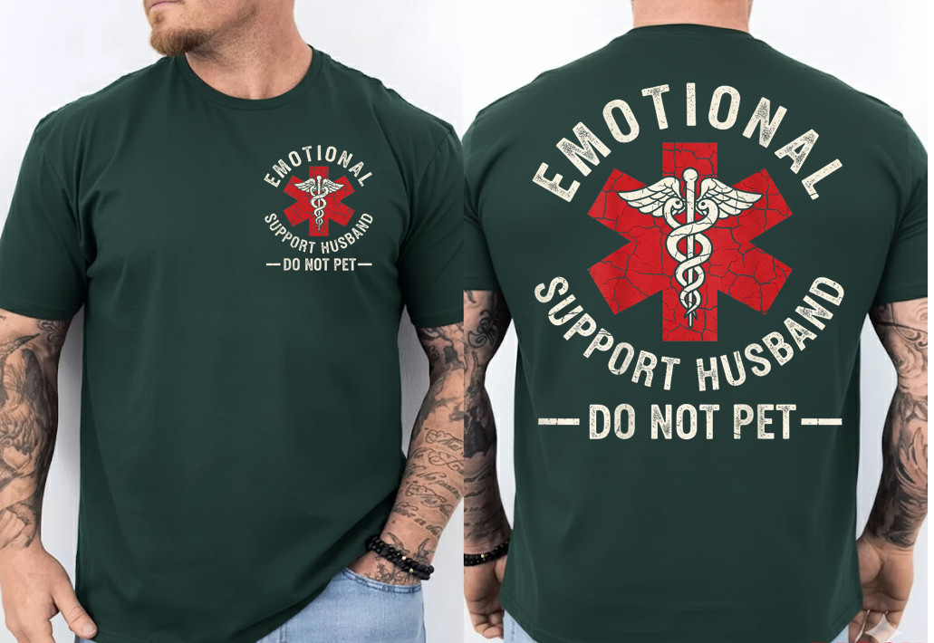 Do Not Pet Emotional Support Husband Funny Couples (2 Side) T-Shirt