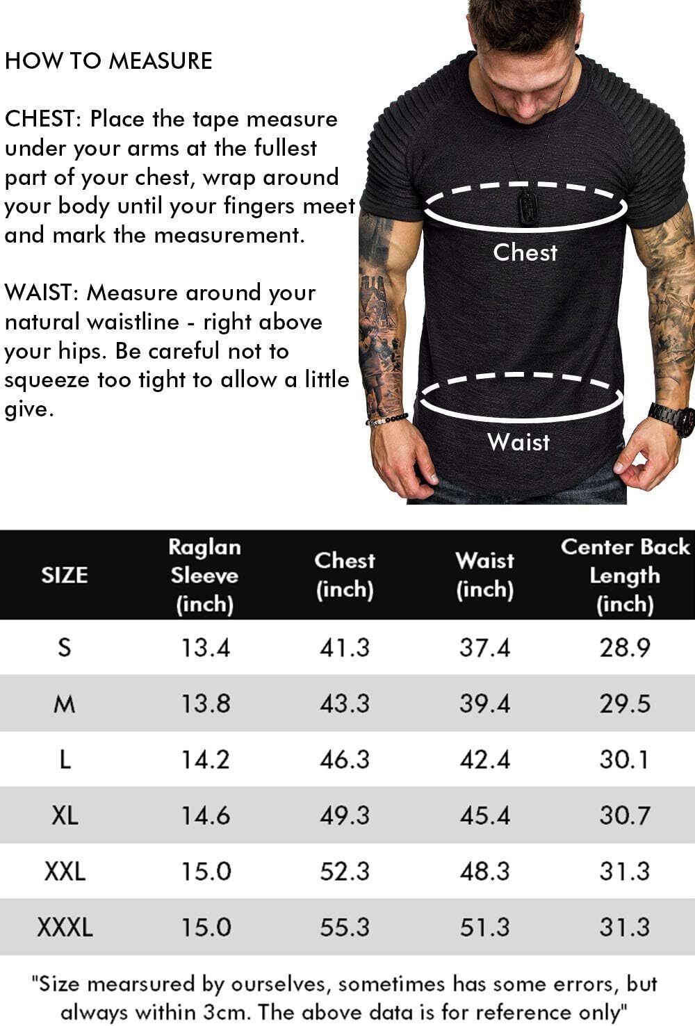 COOFANDY Men’s Muscle T-Shirt Pleated Raglan Sleeve Bodybuilding Large, Black
