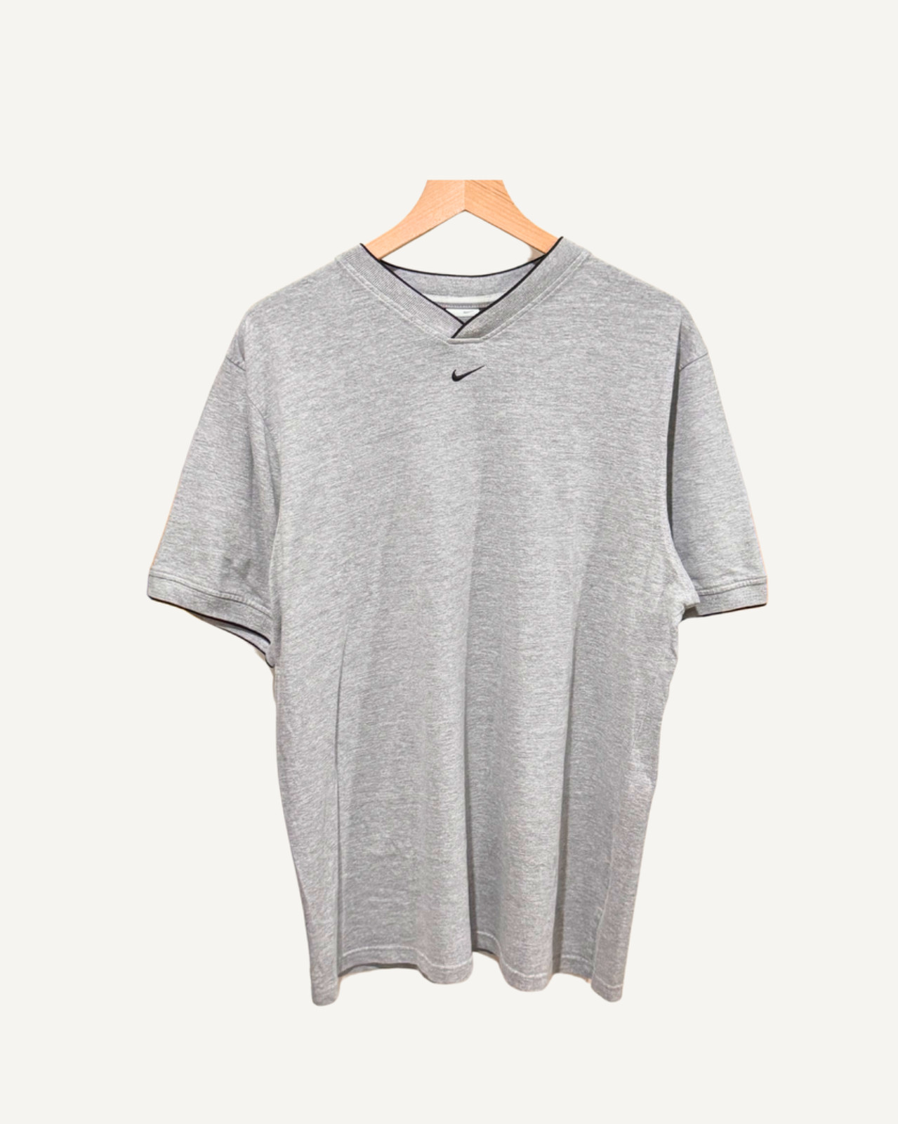 Vintage Y2K Nike Center Swoosh Crossover V-Neck T-Shirt – Heather Grey XL