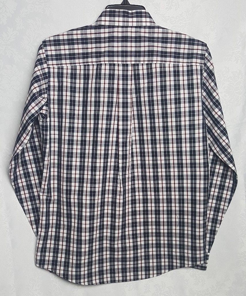 Brooks Brothers Men Shirt Blue/White/Red Plaid Botton Front Non Iron 100% Cotton