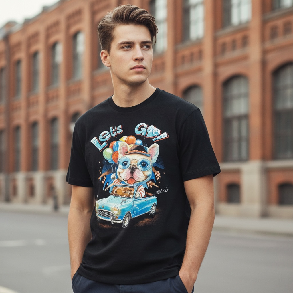Cute French Bulldog T Shirt Double Sided Graphic Black 100% Cotton Tee S M L XL