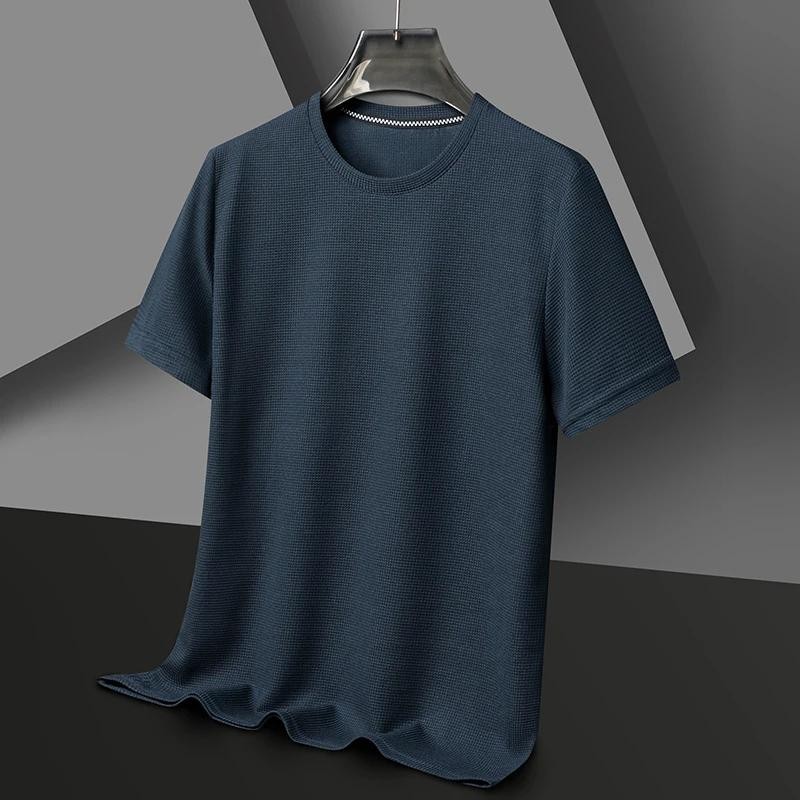 New Summer Waffle Round Neck Short Sleeved T-shirt for Men’s Short Sleeved Top