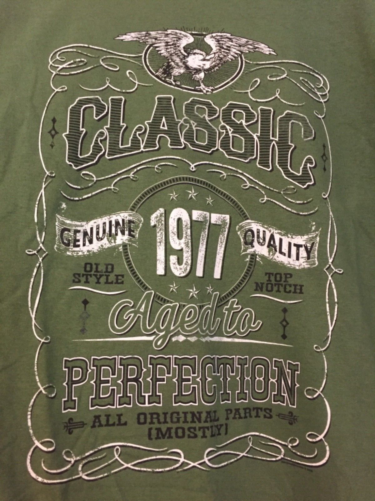 Classic Aged To Perfection Genuine 1977 Quality Distressed Print T-Shirt NEW