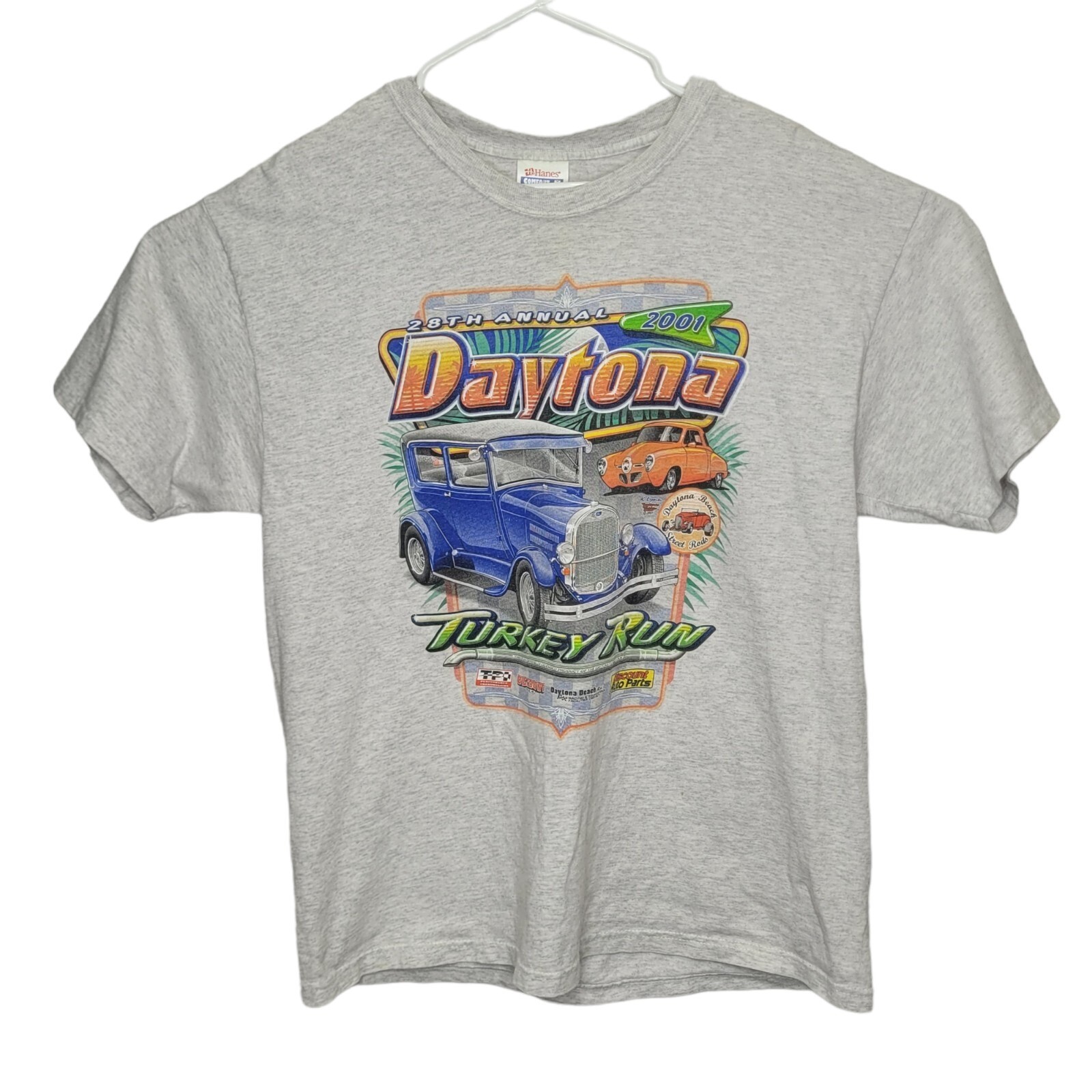 Daytona Turkey Run Gray Graphic Shirt Sz Large 2001 Daytona Beach Street Rods