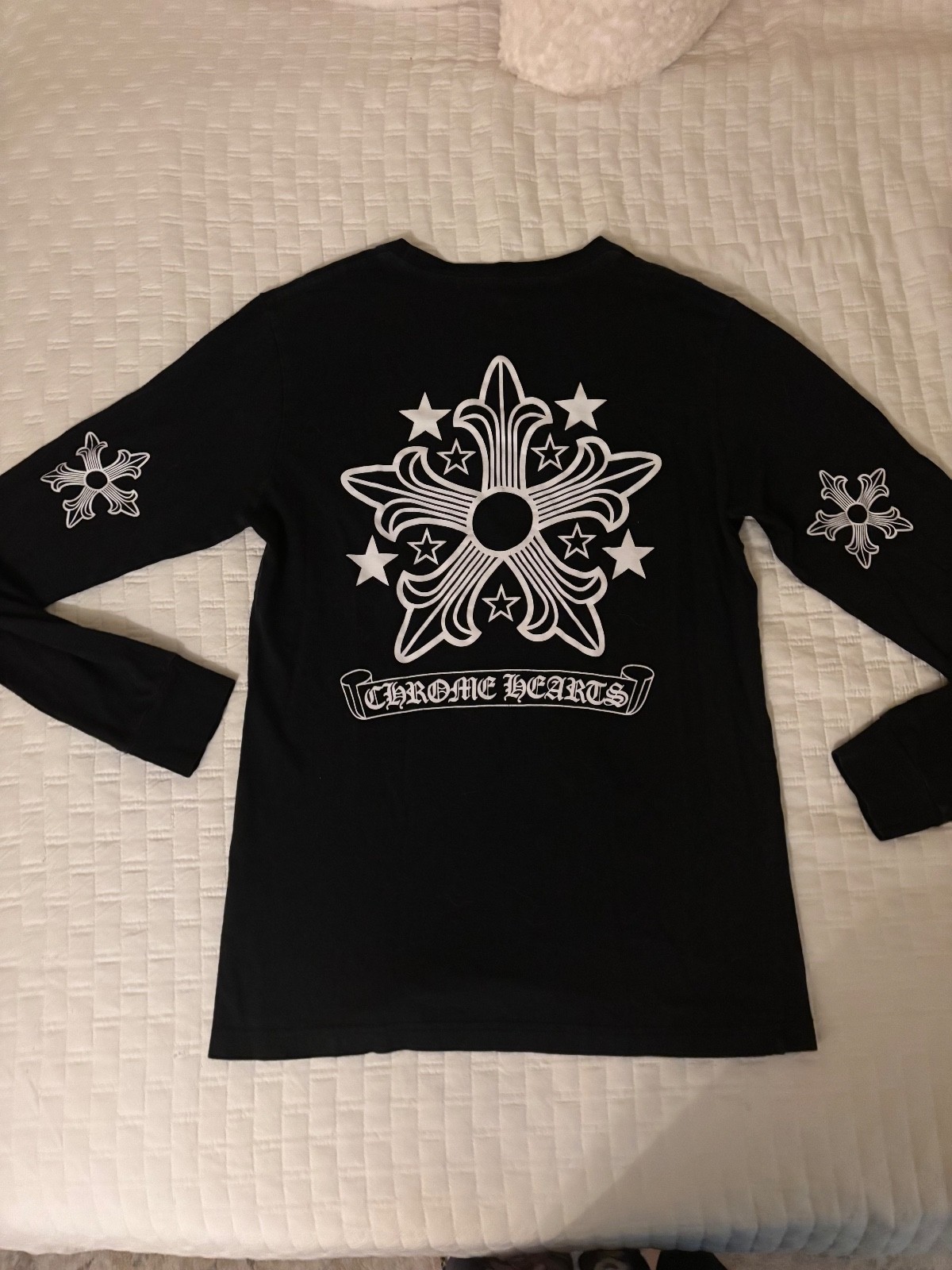 Chrome Hearts Men’s T-Shirt Long Sleeve Print Stars Black Size Medium Pocket