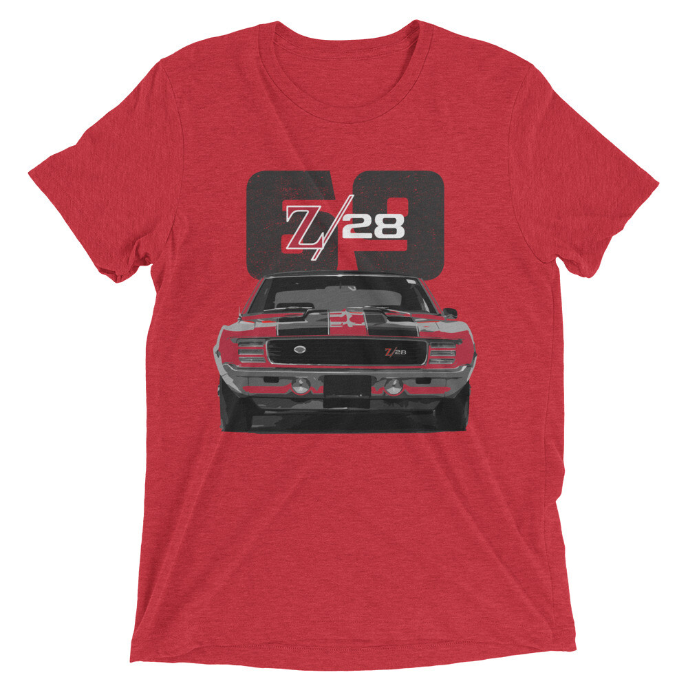 1969 Chevy Camaro RS Z28 Red Muscle Car Classic Cars tri-blend t-shirt