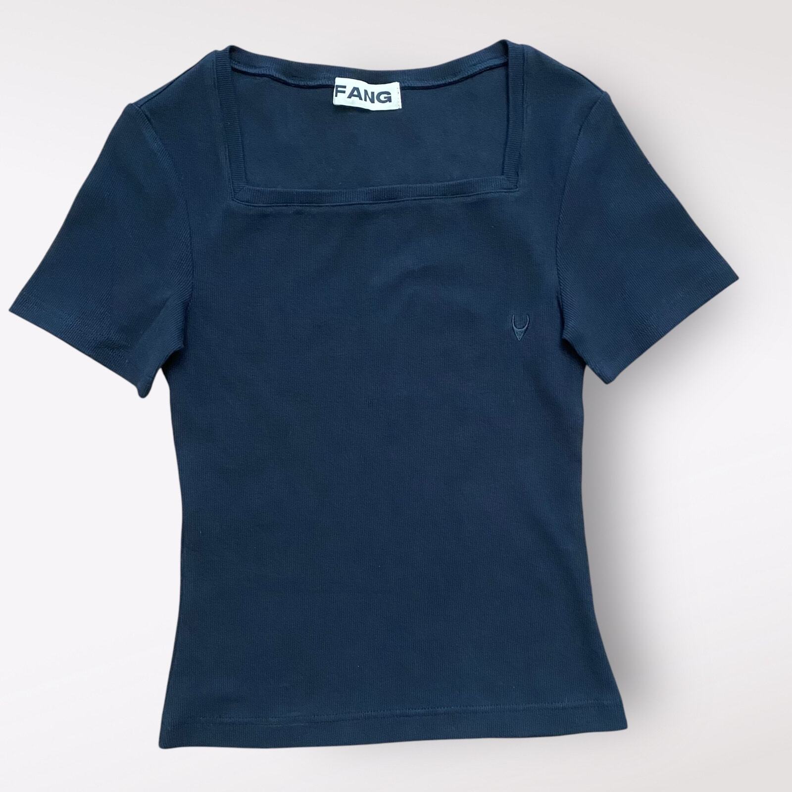 Fang Essential Square Neck Ribbed Tee Mens Size Small Black Basic