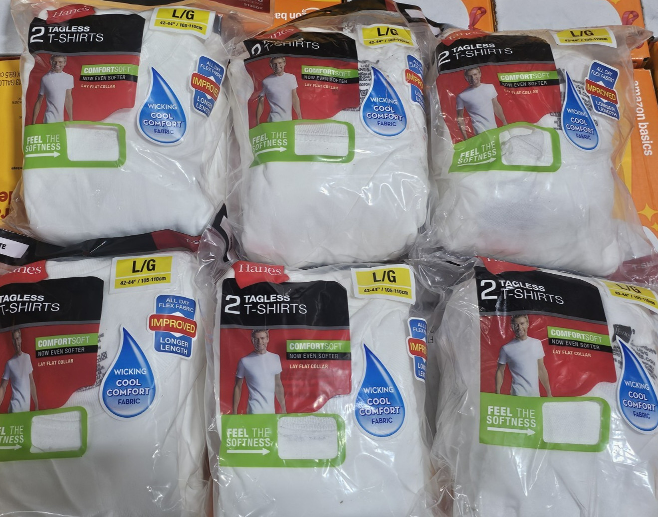 Lot of 8, Hanes Men’s L White Tagless T-Shirts, 2 ct/pack – 16 Large T-SHIRTS