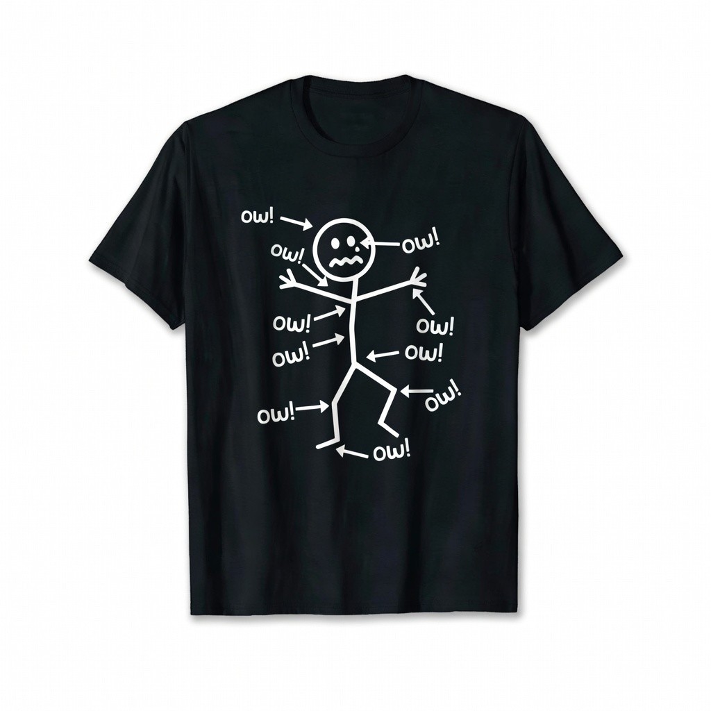 Stickman Ow Everything Hurts Funny Sarcastic Humorous Graphic Mens Cotton Tee