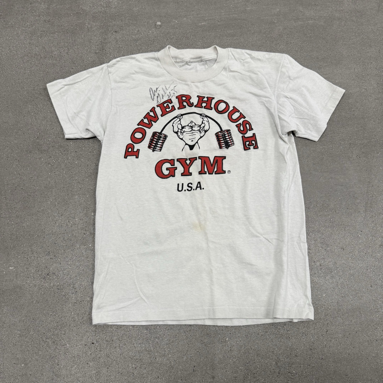 Vintage Powerhouse Gym T-Shirt Mens M USA White Bodybuilding signed