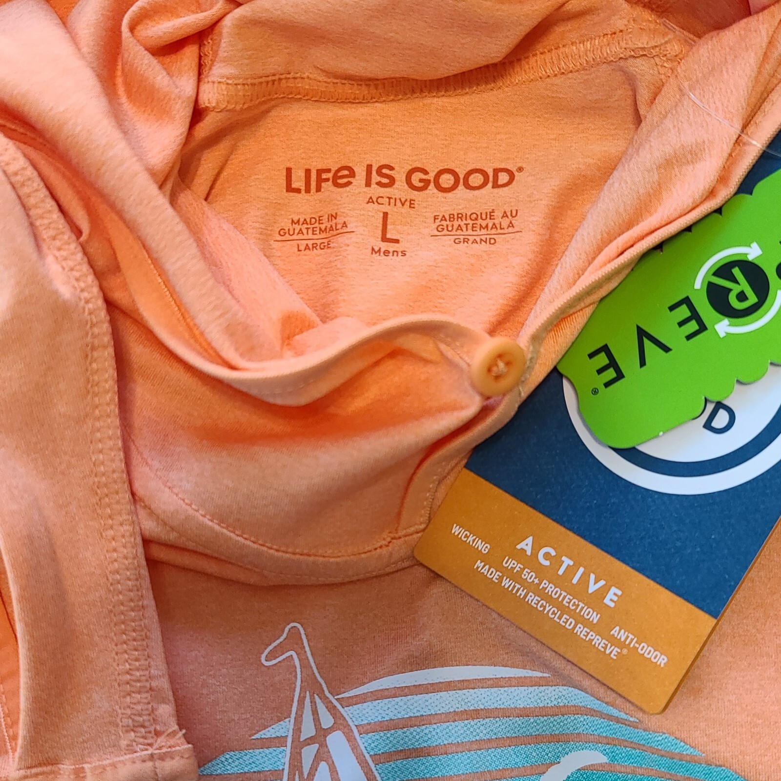 Life Is Good LS Active Hooded Tee SMOOTH SAILING Moister Wicking UPF Men L 47in