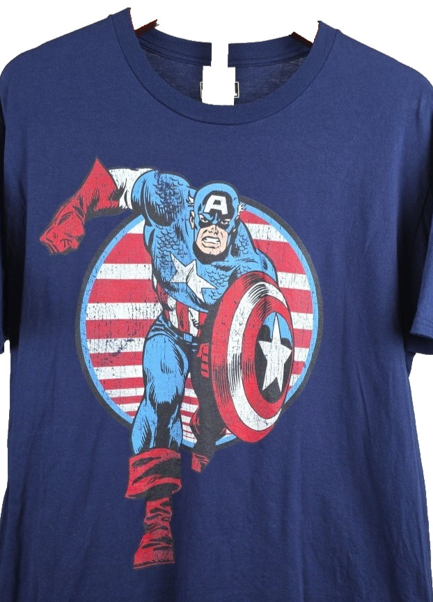 Captain America Mens Large Navy S/S Graphic T-Shirt Marvel Universe Patriotic US