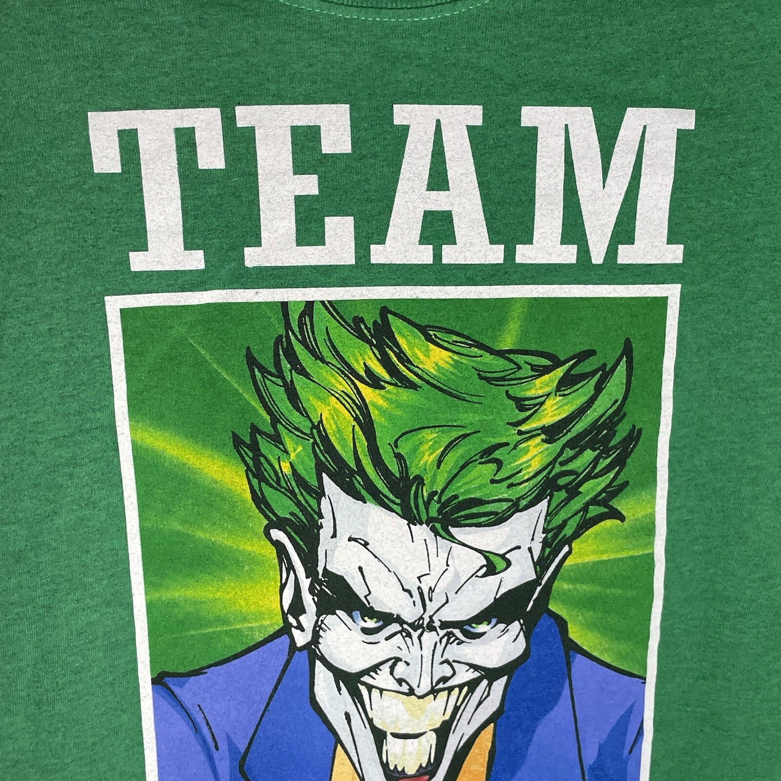 Six Flags Men’s Graphic T-shirt Team THE Joker Green Short Sleeve Medium