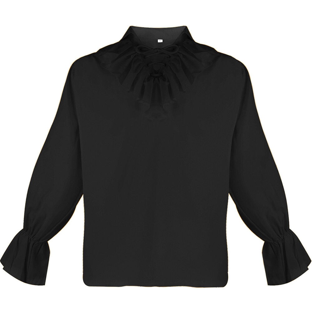 Medieval Lapel Pleated Puffy Sleeve Shirt Men Vintage Long Sleeve Cosplay Shirts