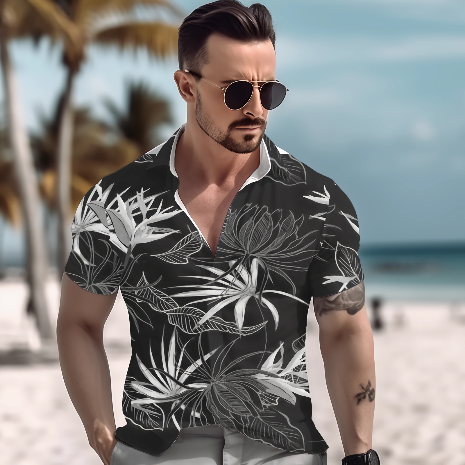Hawaiian Shirts Men Tropic Summer Casual Beach Button Down Cruise Holiday Party