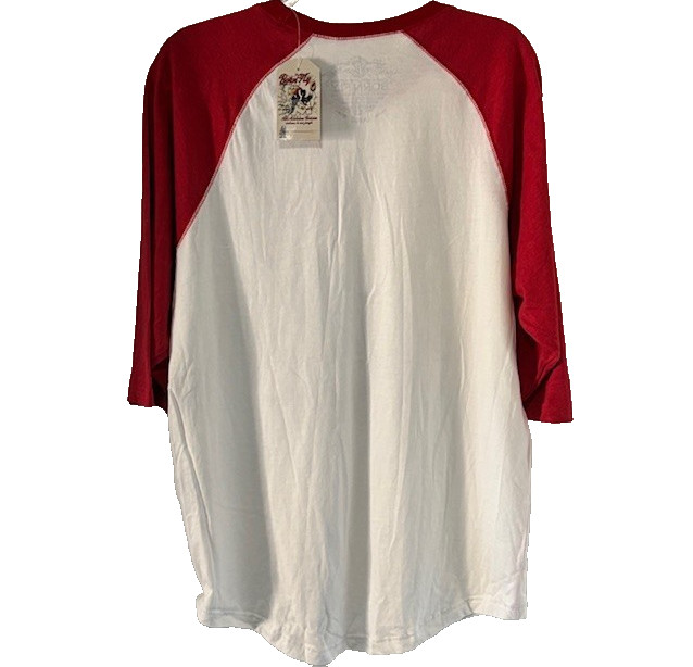 Born Fly NWT L Red White Raglan 3/4 Sleeve Graphic Tee Streetwear Hip Hop Comic