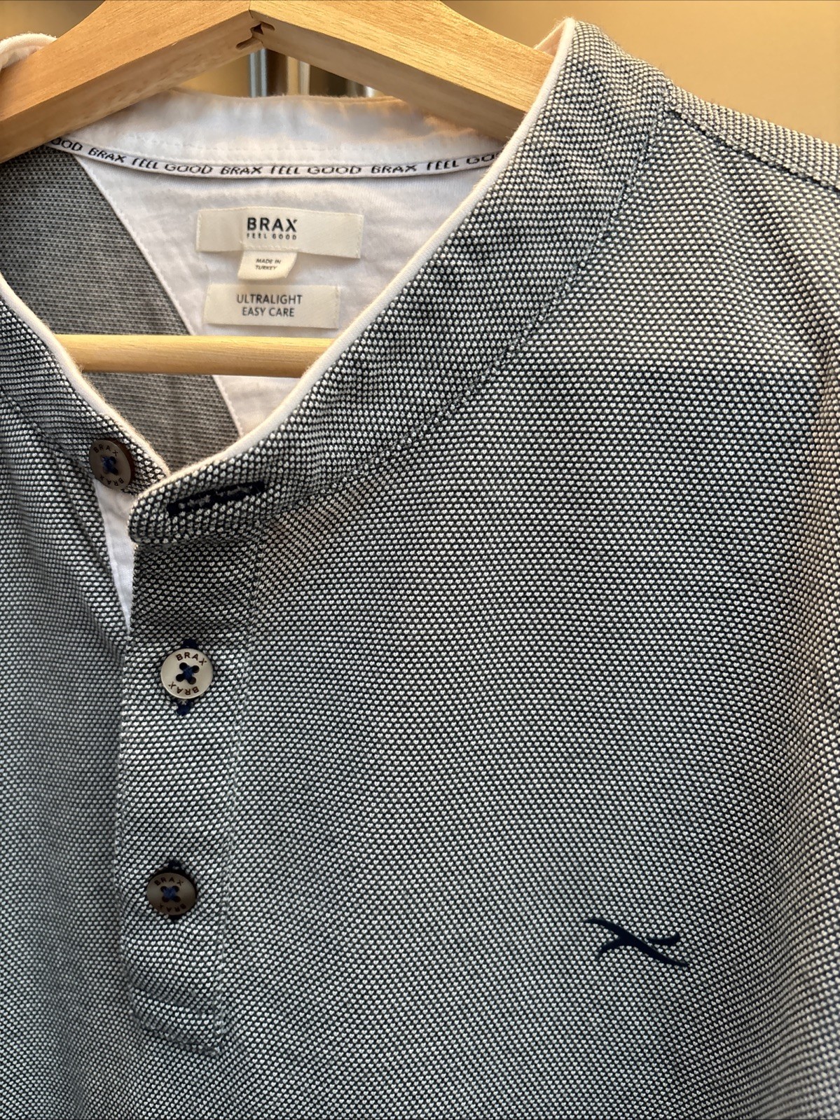 Brax Men’s Feel Good Henley Long Sleeves XL Ultralight, Easy Care, Gray/Blue