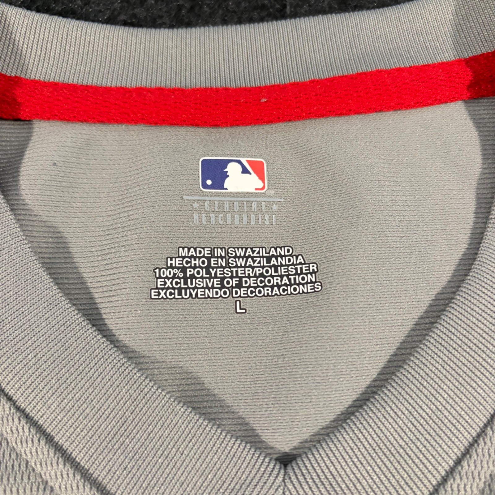 MLB St Louis Cardinals Jersey Mens Large Gray Red V-Neck Performance Shirt Fan