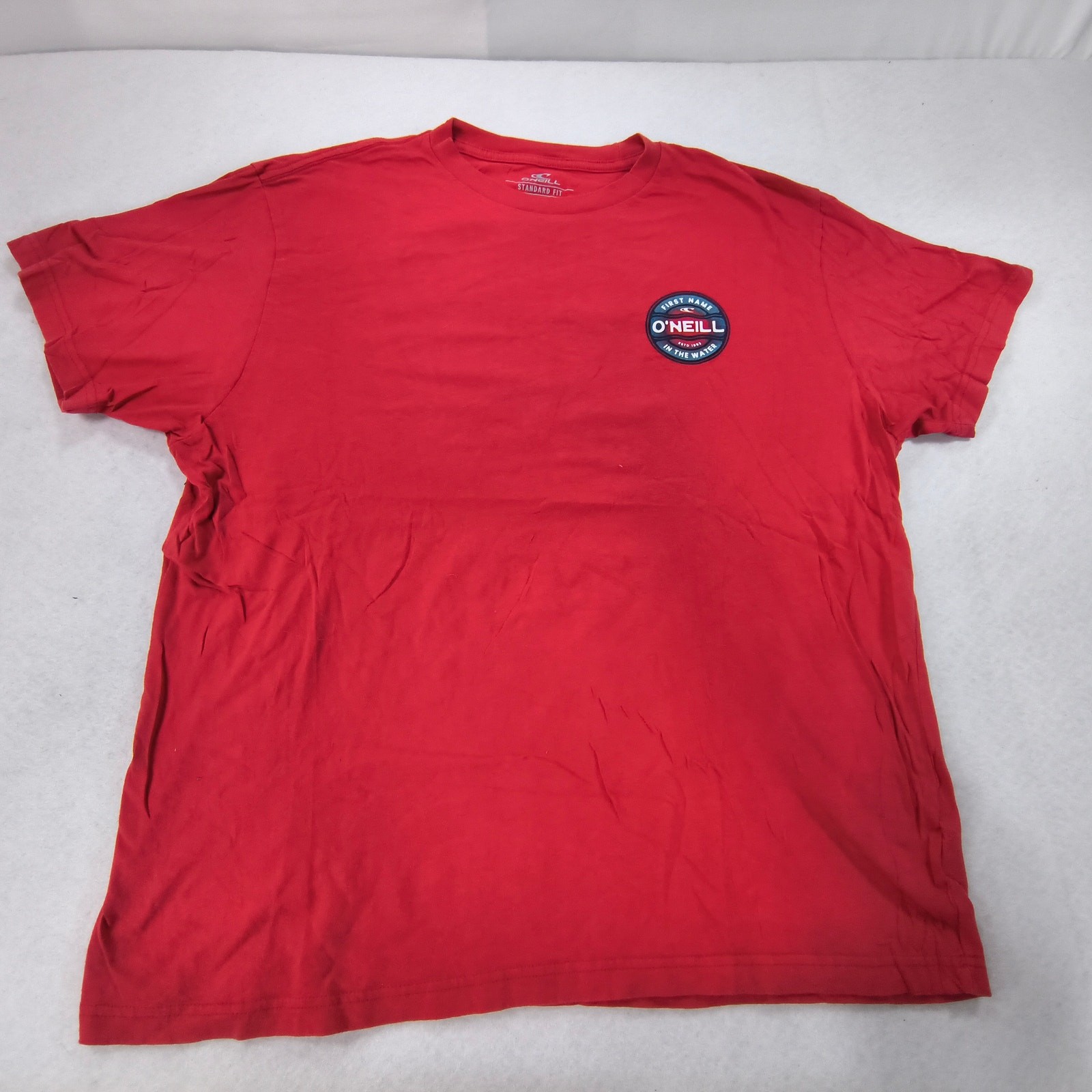ONeill Casual Crew Neck Short Sleeve Striped T Shirt Mens Size XL Red Blue