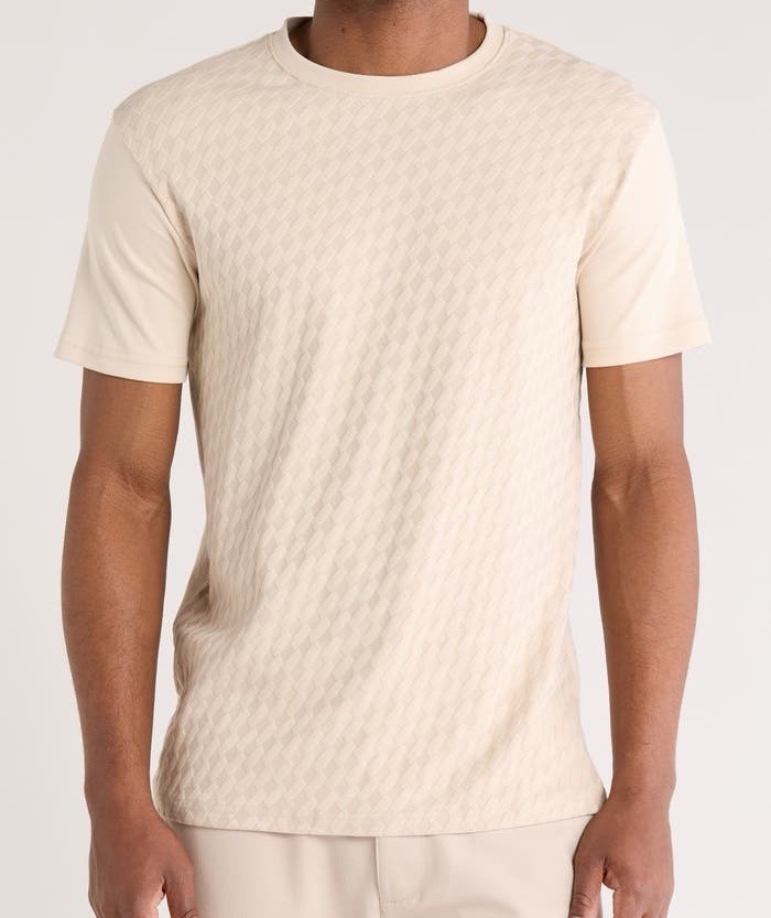 Denim and Flower Geo Textured T-Shirt Beige Size Medium