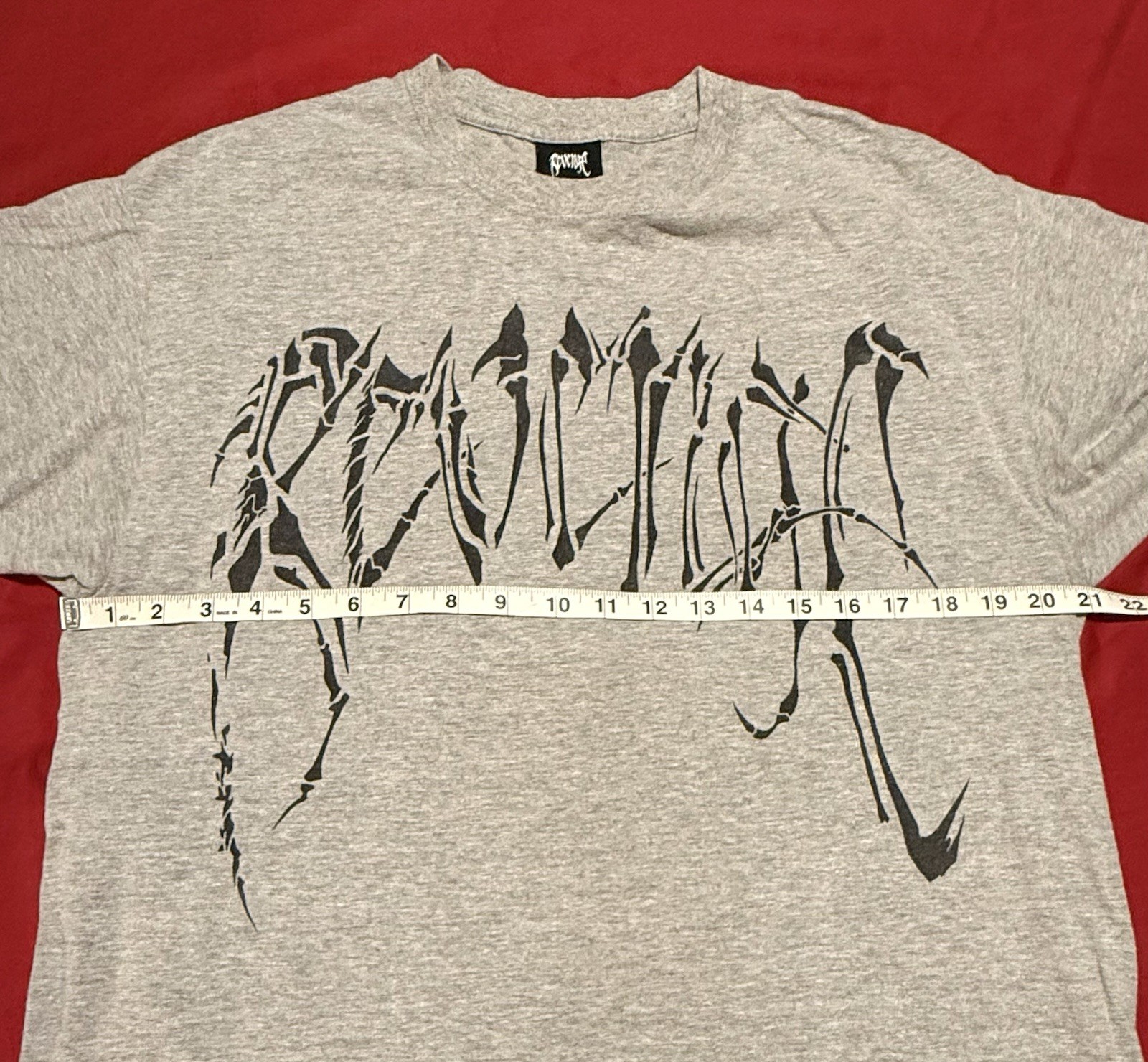Revenge Skeleton Logo T-shirt Grey Size Large Made In USA Streetwear Punk