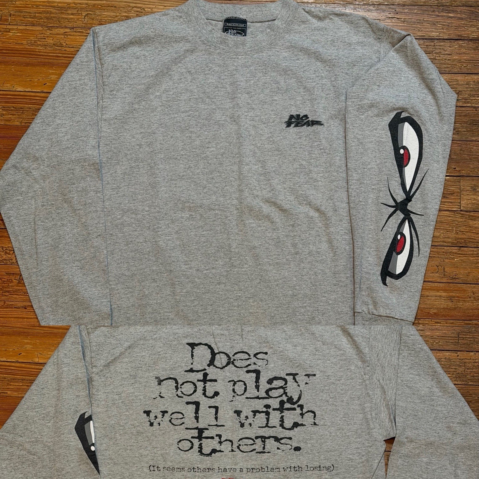 Vintage 90s NO FEAR Shirt Size Medium Longsleeve Eyes USA Made Streetwear