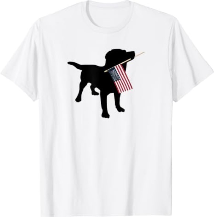 Black Lab Dog Holding July 4th Patriotic USA Flag T-Shirt T-Shirt