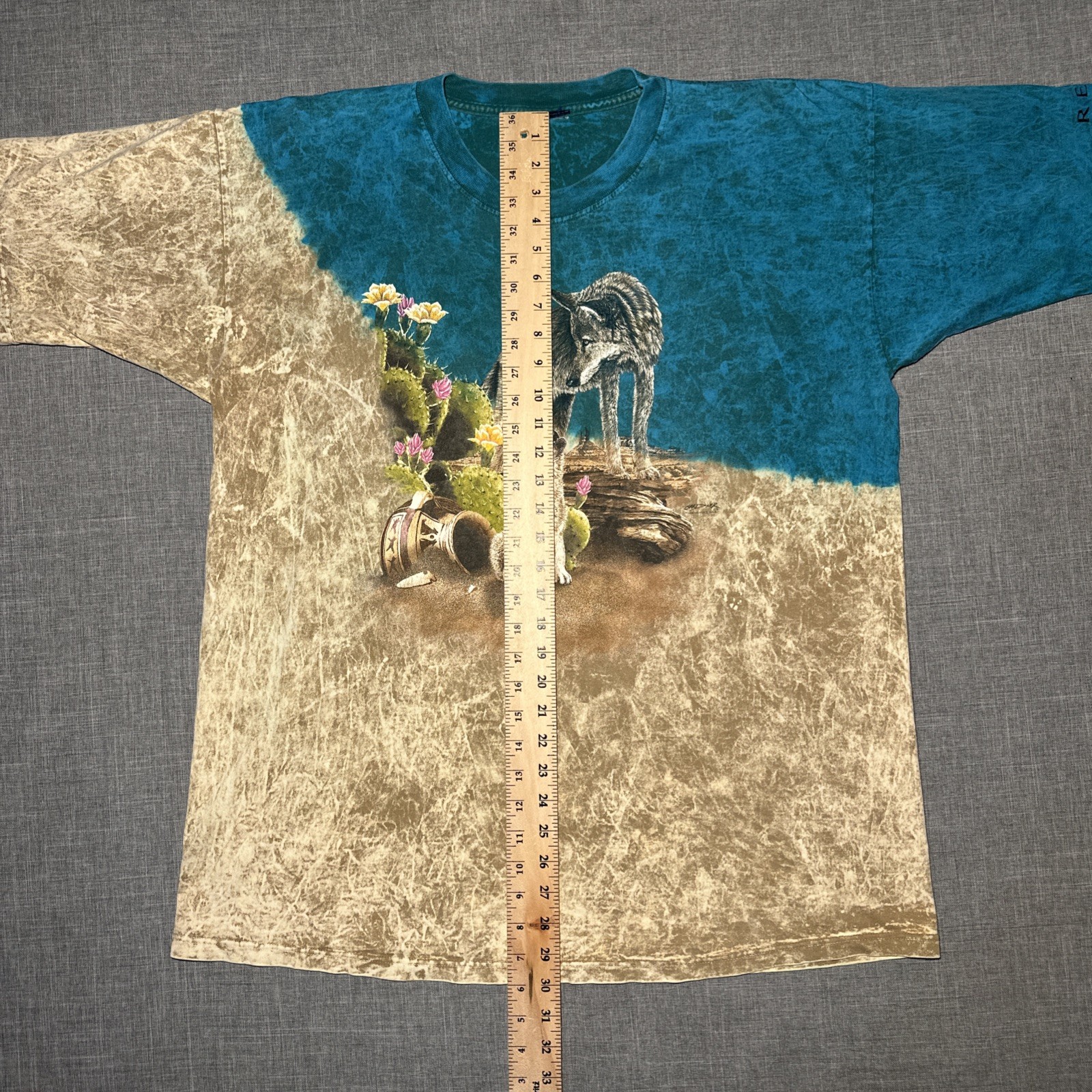 Vintage Wolf Tie Dye XL Stone Washed Turquoise Cub Polar Graphics Nature Tee