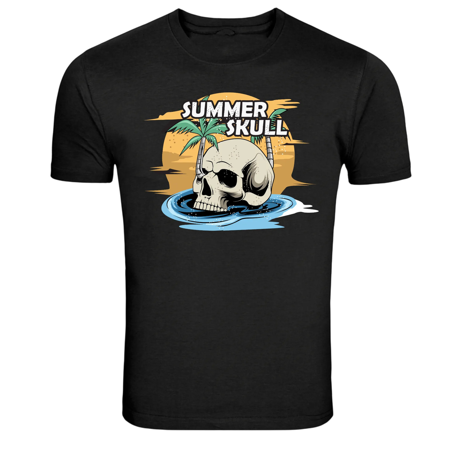 Summer Skull Tropical Beach Graphic T-Shirt