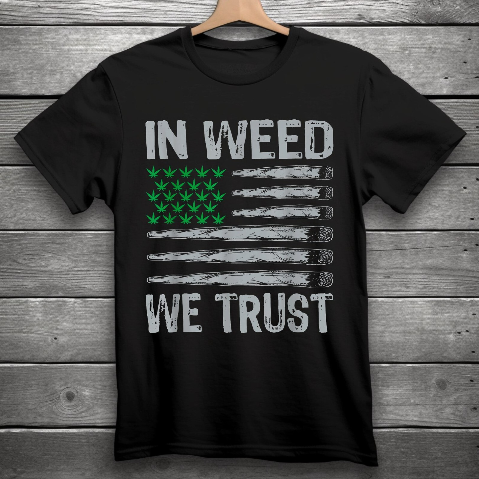In Weed We Trust Cannabis American Flag T-Shirt Black S-3XL