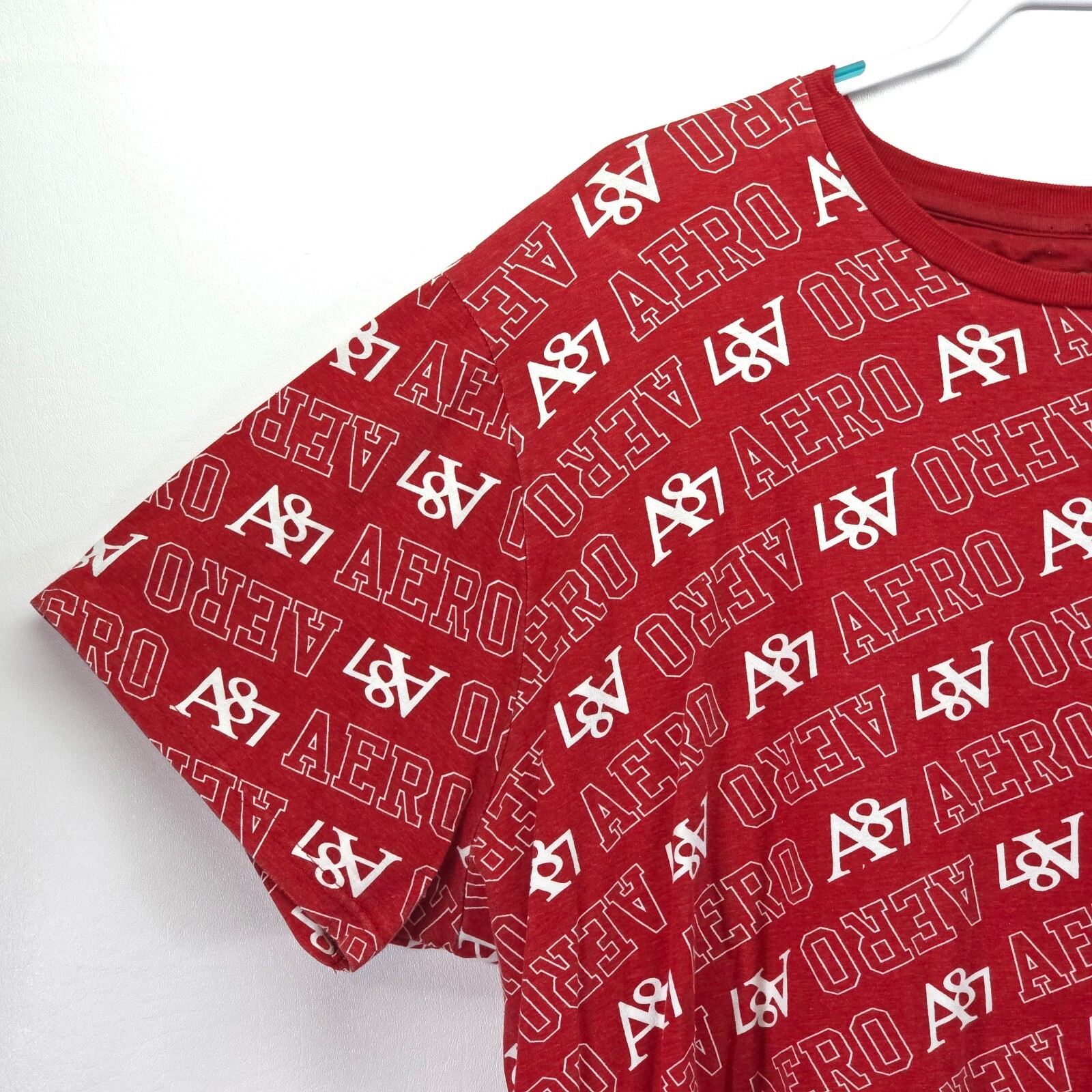 Aeropostale A87 Casual T-Shirt Men 3XL Spellout Logo All Over Print Short Sleeve