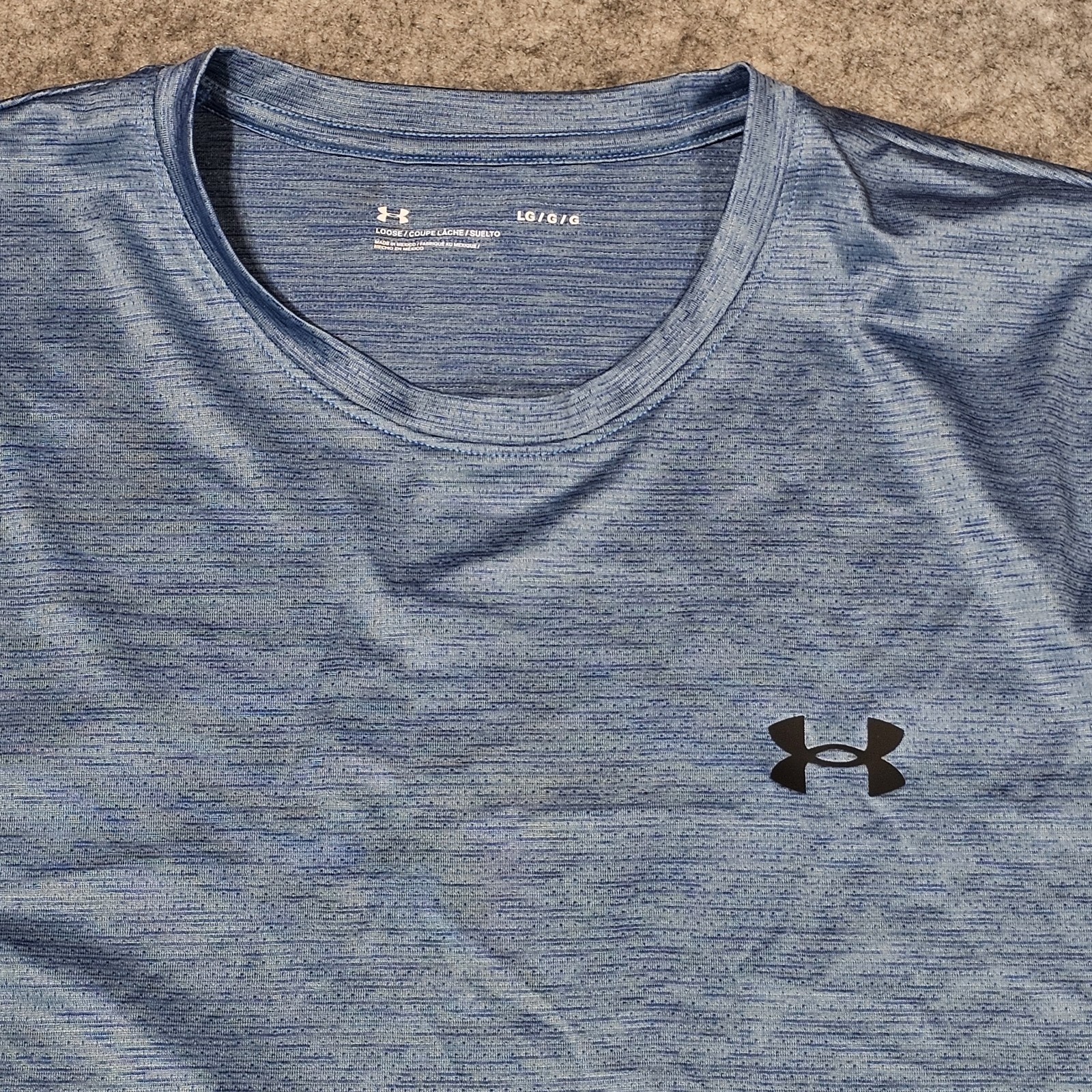 Under Armour T Shirt Men L Blue Loose Polyester Spandex Activewear