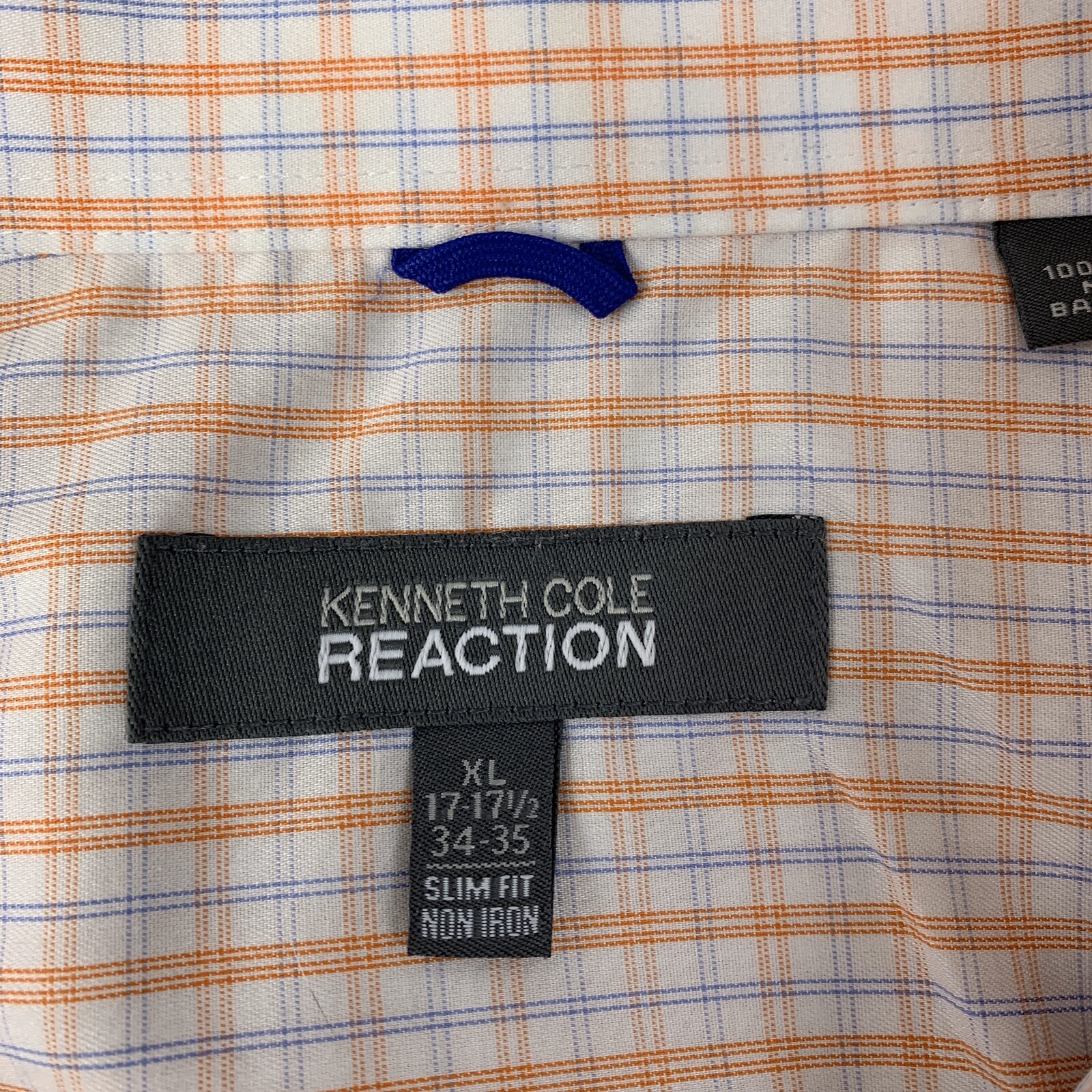Kenneth Cole Reaction Men’s Size XL 17-171/2 34-35 Slim Fit Plaid Button Front