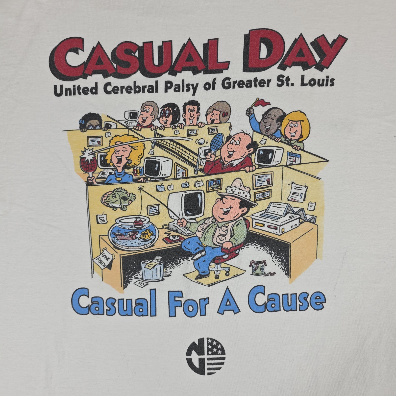 Vintage United Cerebral Palsy Casual Day Shirt Mens XL White St. Louis Cartoon