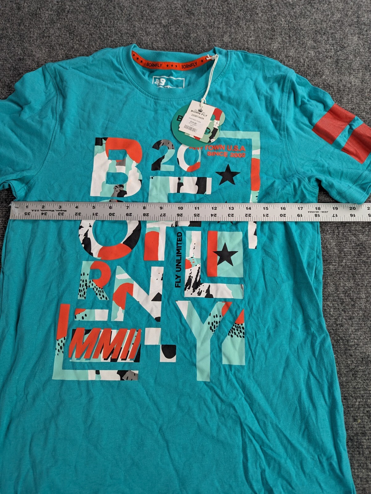 Born Fly T-shirt Mens Small Teal Anytown USA NWT