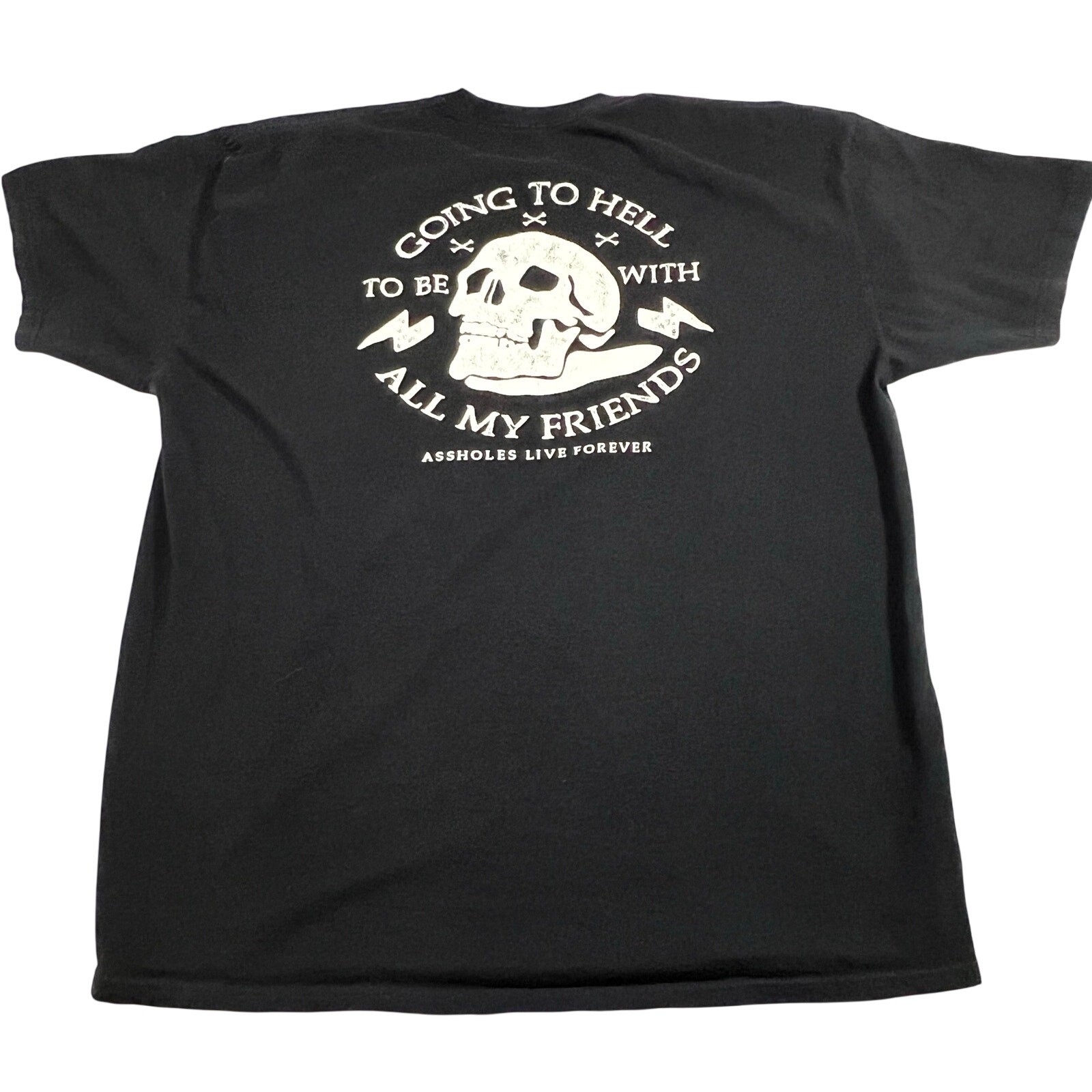 Assholes*s Live Forever Going to Hell T-Shirt Mens XXL Black Double Sided Logo