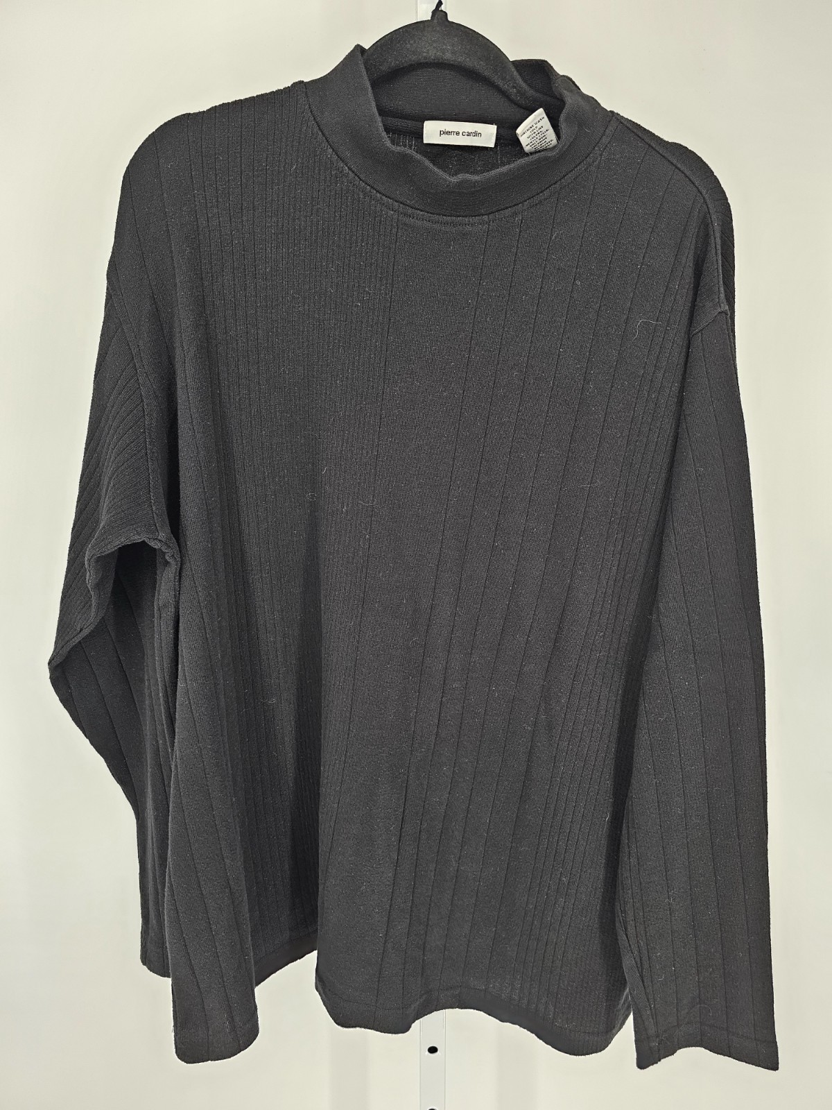 Pierre Cardin Mens Sz XXL Long Sleeve Mock Neck Knit T Shirt Black Ribbed