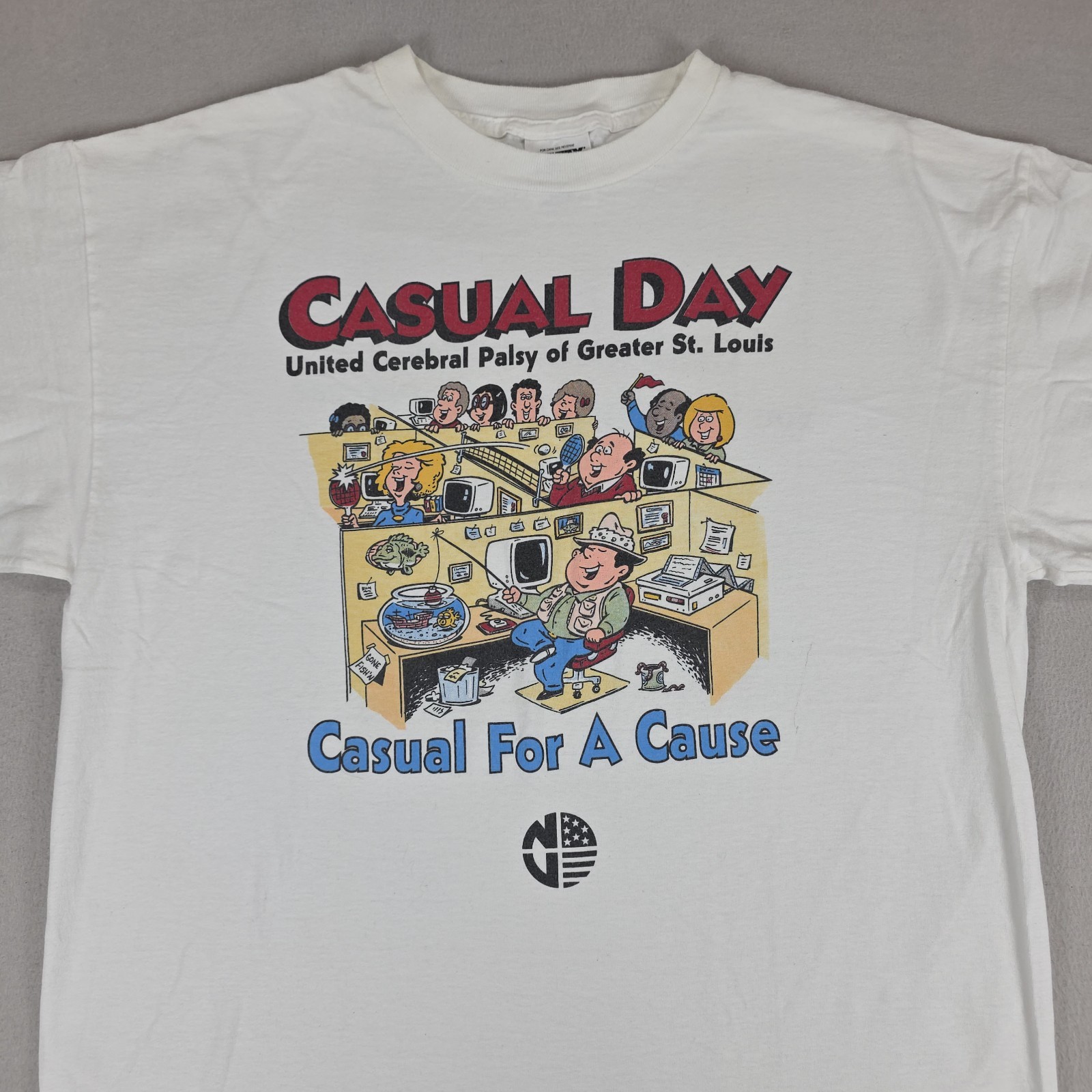 Vintage United Cerebral Palsy Casual Day Shirt Mens XL White St. Louis Cartoon