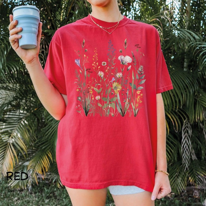 Wild Flowers Comfort Tee Shirt Nature Floral Soft Cotton Relax