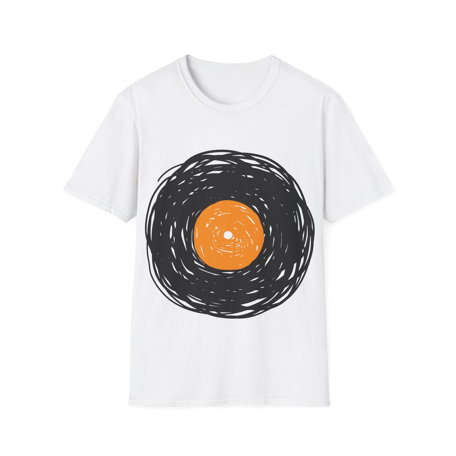 Vinyl Album Sketch T-Shirt, Retro Music Graphic Tee, Regular Fit Top