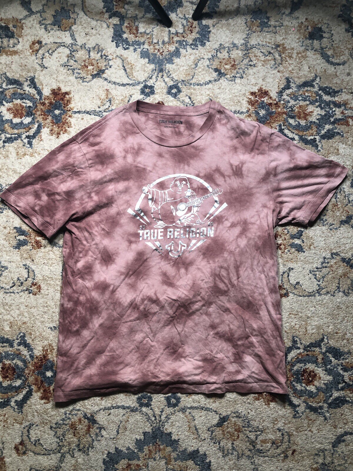 True Religion Men’s XL Buddha Logo Graphic Tee Red Pink Tie Dye T-Shirt