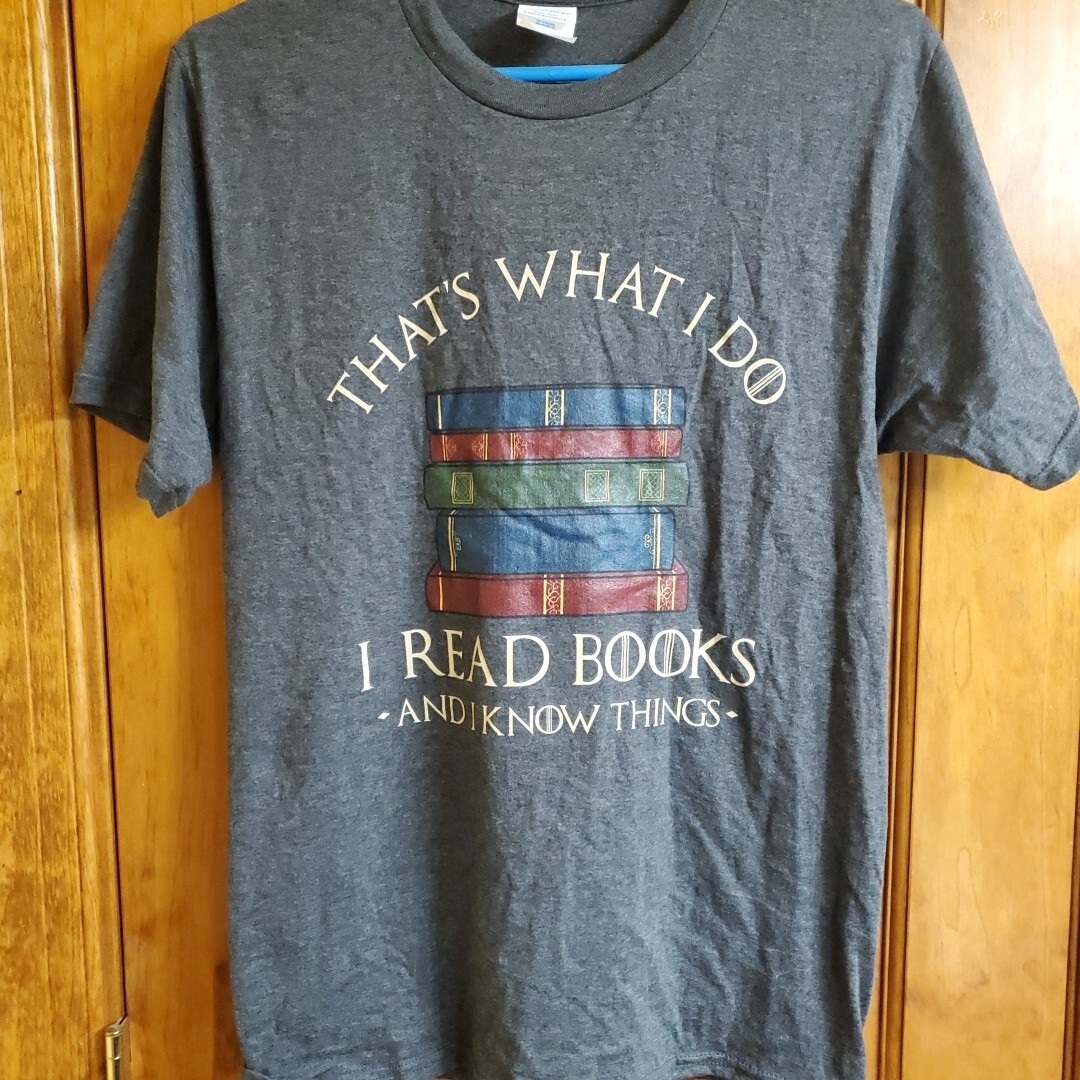 Port & Company Small T-Shirt Mens Grey Book Graphic Read Books Know Things Tee