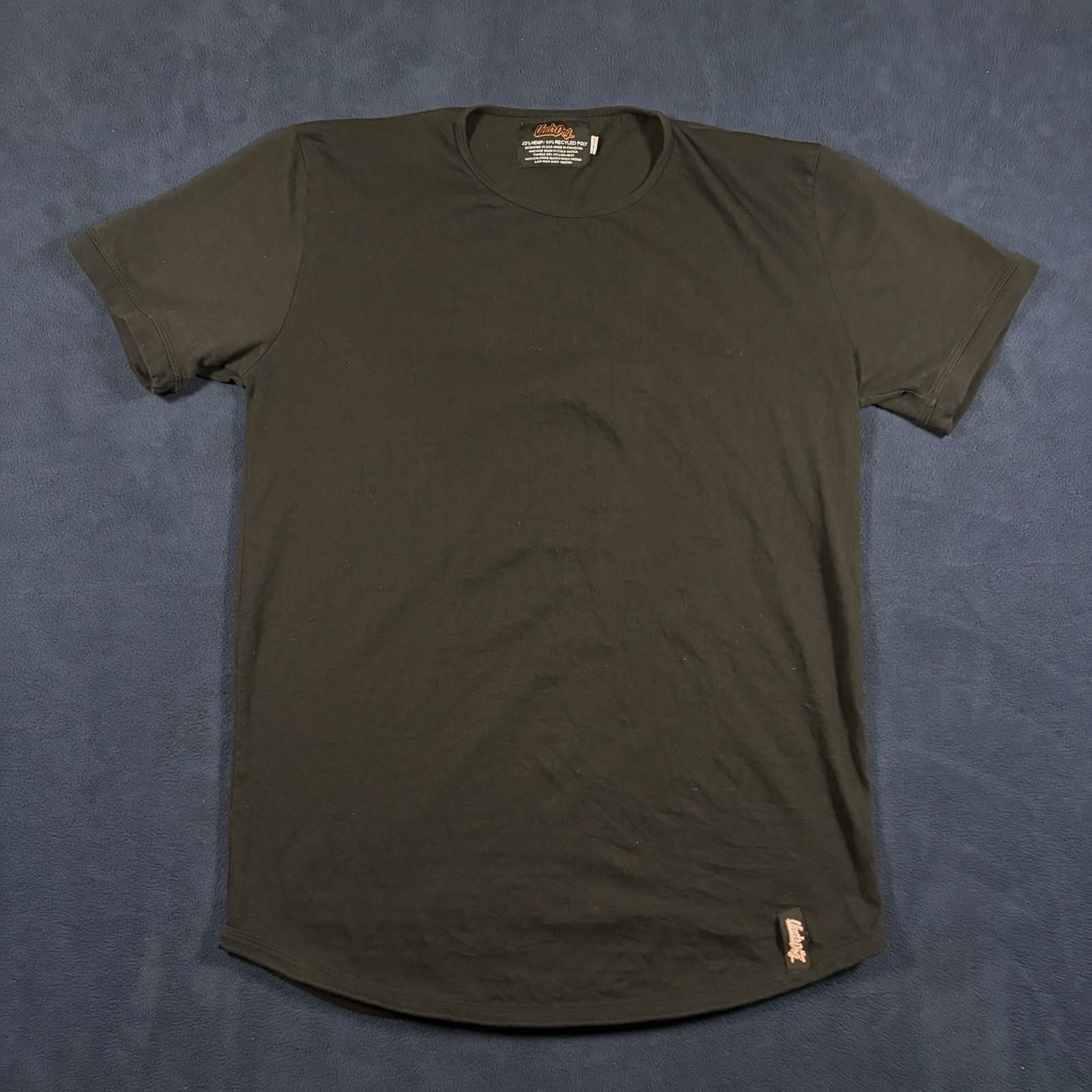 UndrDog Hemp Mens Curved Hem T Shirt Black First Gen Athletic Fit Tee V1 Size L